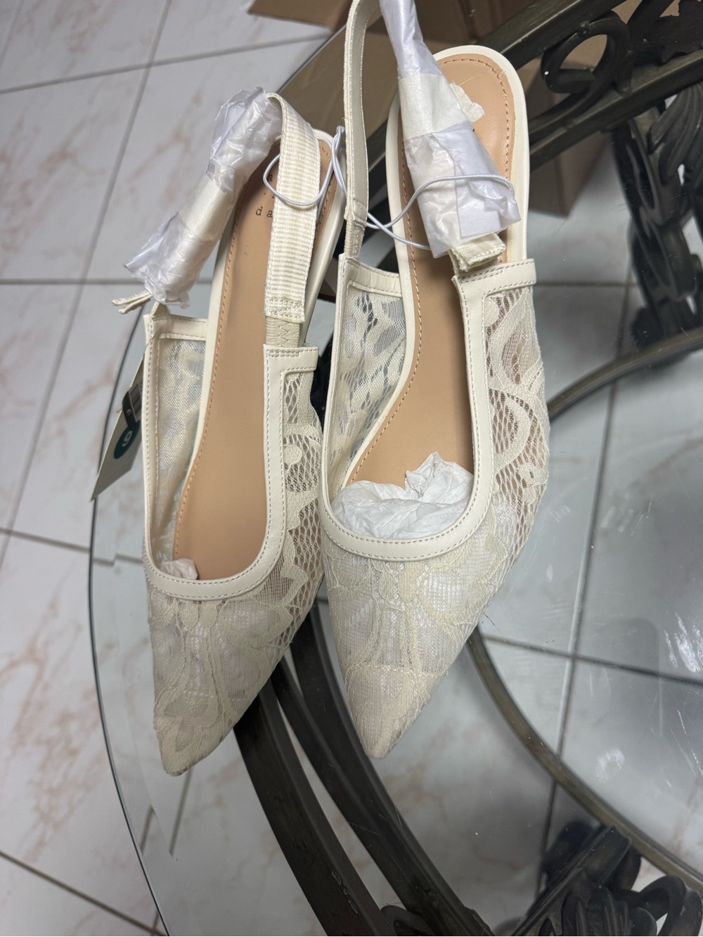 A new day Ivory Lace Pointed Slingback Flats size 9